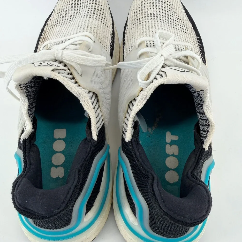 Adidas Ultraboost 19 Running Shoes White Black‎ Blue Primeknit G54012 Mens 12